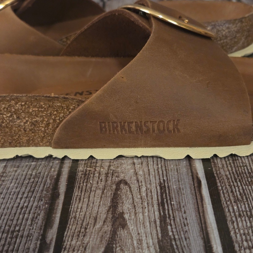 Sz 39/ 8 Womens Birkenstock Madrid Big Buckle Cognac Oiled Leather Sandals NWOB - Picture 4 of 7